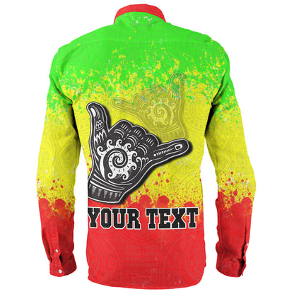 Hawaii Custom Personalised Long Sleeve Shirt Polynesian Shaka Hawaii Map Reggae Style