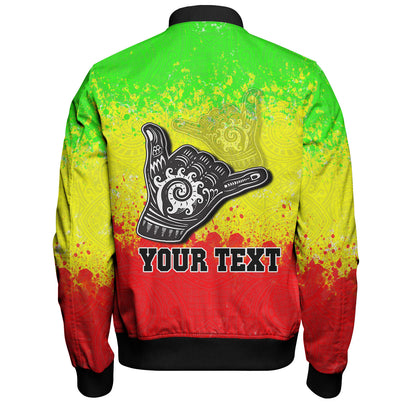 Hawaii Custom Personalised Bomber Jacket Polynesian Shaka Hawaii Map Reggae Style