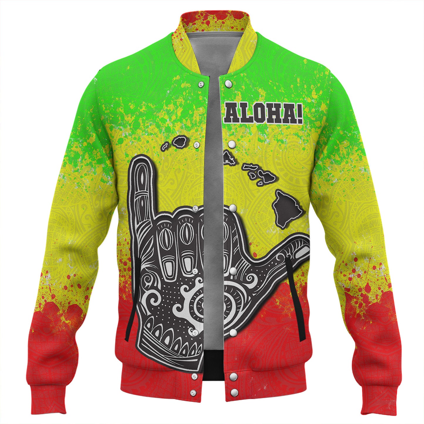 Hawaii Custom Personalised Baseball Jacket Polynesian Shaka Hawaii Map Reggae Style