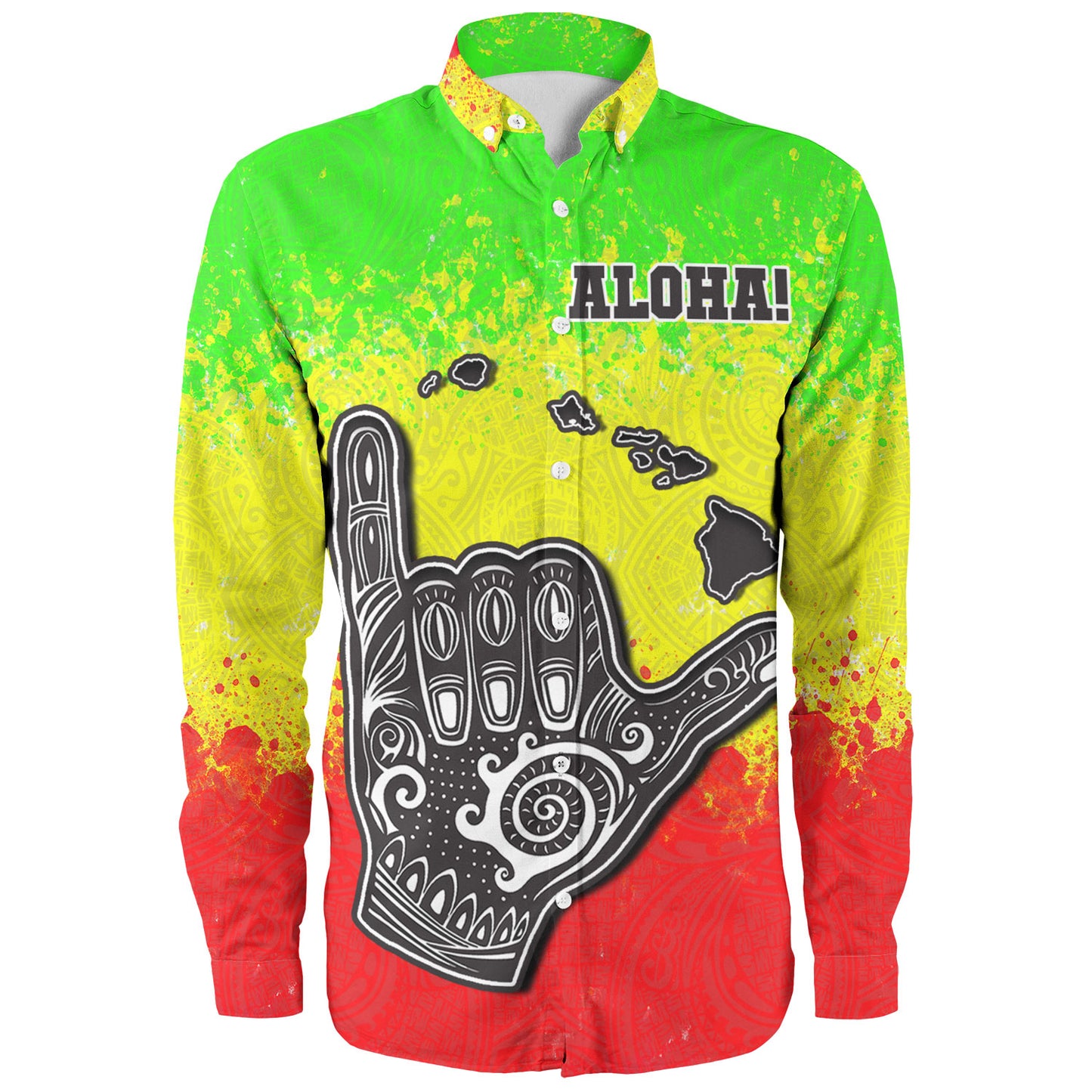 Hawaii Custom Personalised Long Sleeve Shirt Polynesian Shaka Hawaii Map Reggae Style