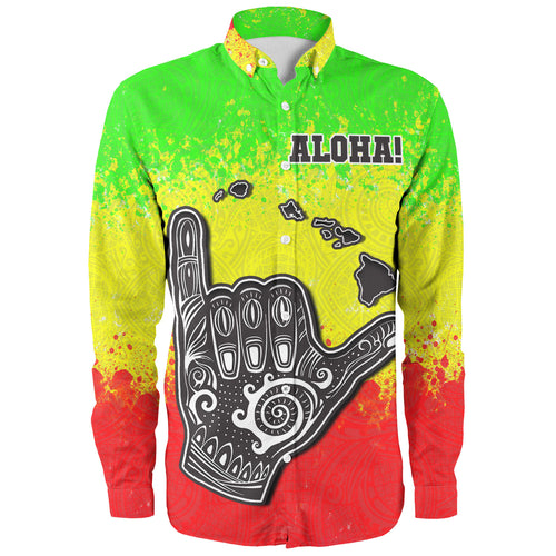 Hawaii Custom Personalised Long Sleeve Shirt Polynesian Shaka Hawaii Map Reggae Style