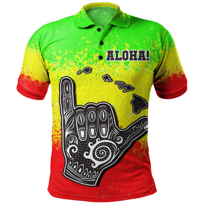Hawaii Custom Personalised Polo Shirt Polynesian Shaka Hawaii Map Reggae Style