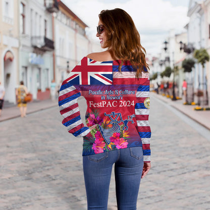 Hawaii Off Shoulder Sweatshirt Regenerating Oceania Hawaii Flag With Traditional Patterns