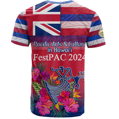 Hawaii T-Shirt Regenerating Oceania Hawaii Flag With Traditional Patterns