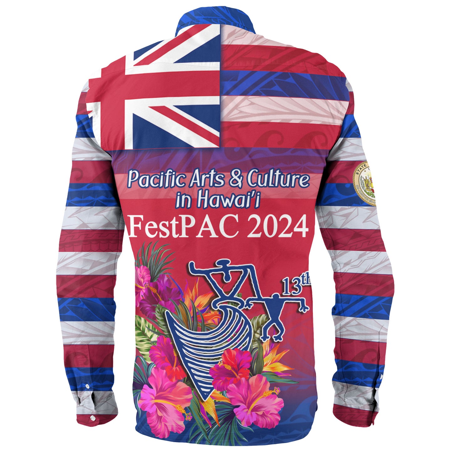 Hawaii Long Sleeve Shirt Regenerating Oceania Hawaii Flag With Traditional Patterns