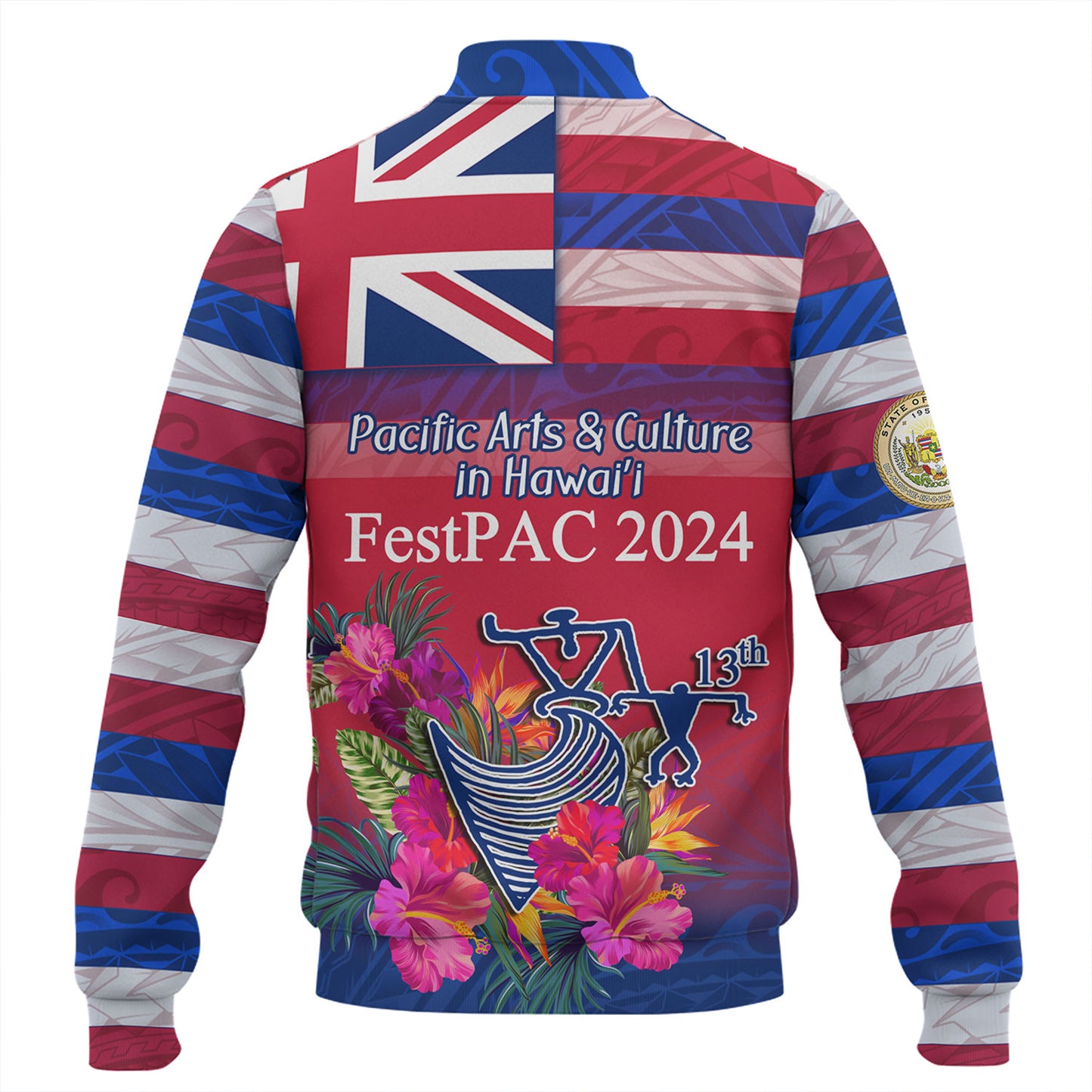 Hawaii Baseball Jacket Regenerating Oceania Hawaii Flag With Traditional Patterns