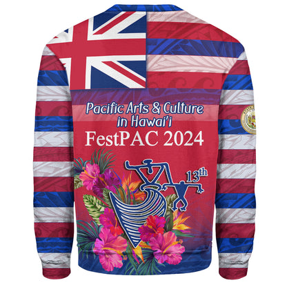 Hawaii Sweatshirt Regenerating Oceania Hawaii Flag With Traditional Patterns