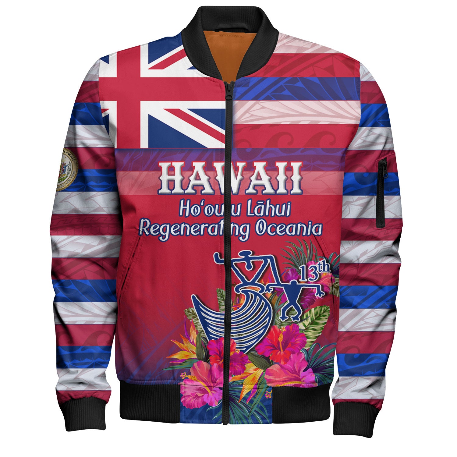 Hawaii Bomber Jacket Regenerating Oceania Hawaii Flag With Traditional Patterns