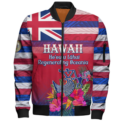 Hawaii Bomber Jacket Regenerating Oceania Hawaii Flag With Traditional Patterns