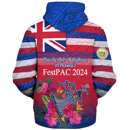 Hawaii Sherpa Hoodie Regenerating Oceania Hawaii Flag With Traditional Patterns