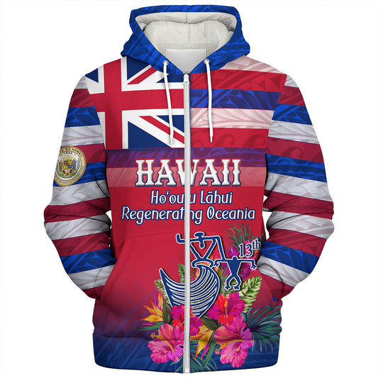 Hawaii Sherpa Hoodie Regenerating Oceania Hawaii Flag With Traditional Patterns