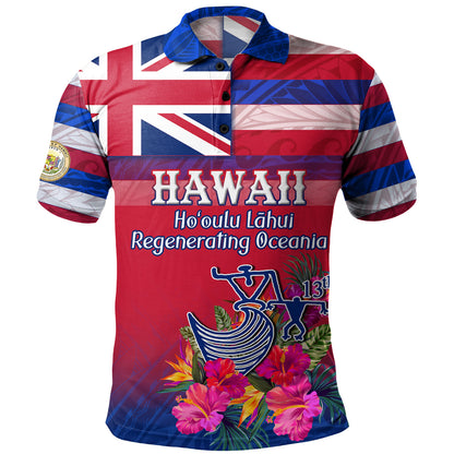 Hawaii Polo Shirt Regenerating Oceania Hawaii Flag With Traditional Patterns