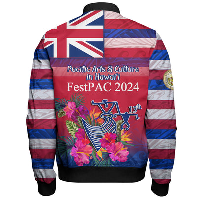 Hawaii Bomber Jacket Regenerating Oceania Hawaii Flag With Traditional Patterns