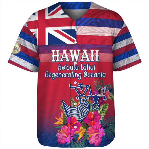 Hawaii Baseball Shirt Regenerating Oceania Hawaii Flag With Traditional Patterns