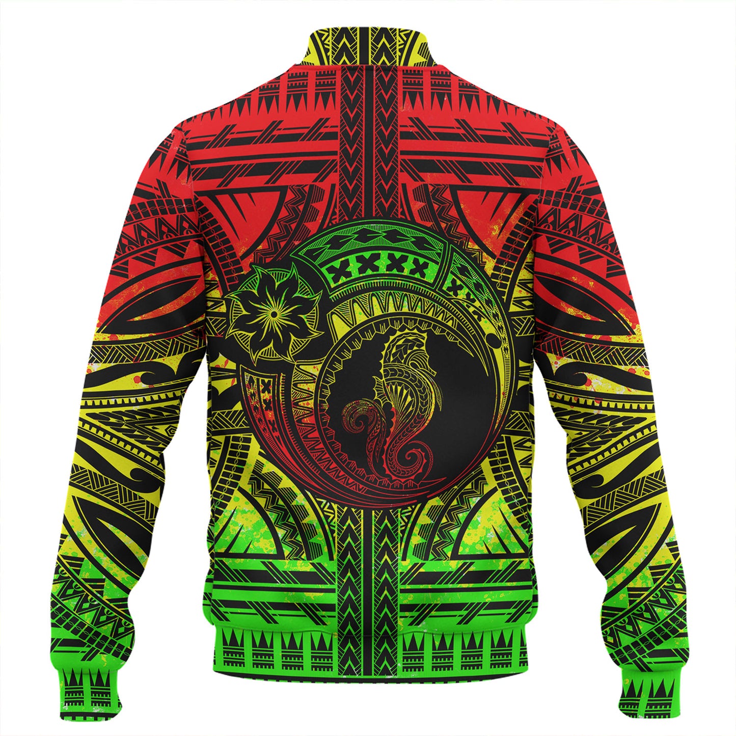 Hawaii Baseball Jacket Custom Seahorse Polynesian Tattoo Reggae