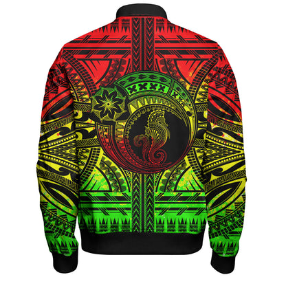 Hawaii Bomber Jacket Custom Seahorse Polynesian Tattoo Reggae