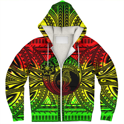 Hawaii Sherpa Hoodie Custom Seahorse Polynesian Tattoo Reggae