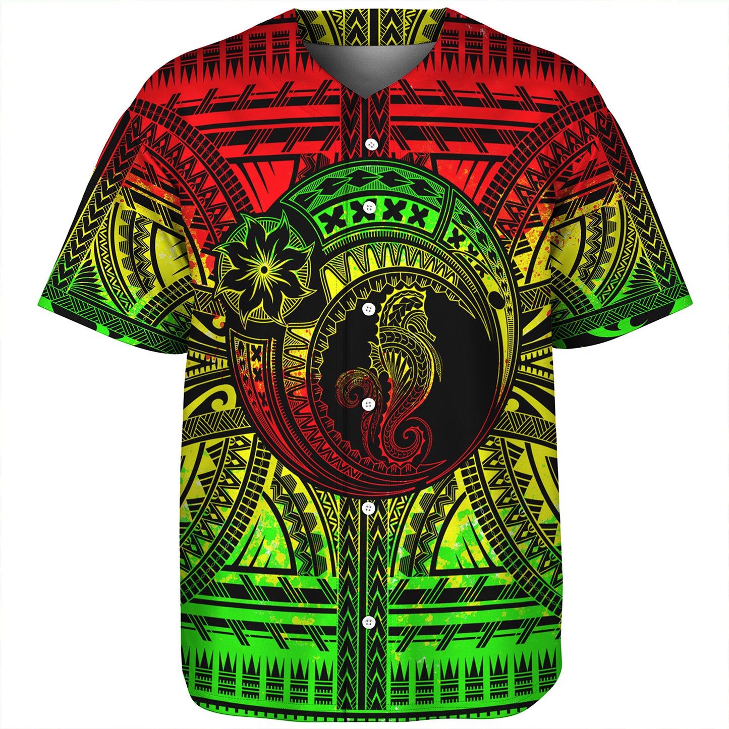 Hawaii Baseball Shirt Custom Seahorse Polynesian Tattoo Reggae
