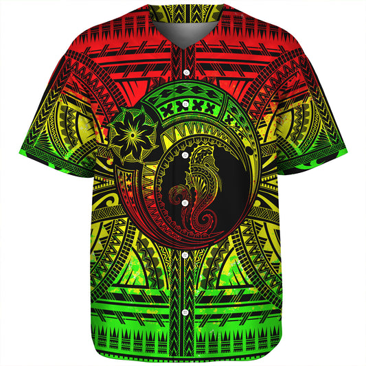 Hawaii Baseball Shirt Custom Seahorse Polynesian Tattoo Reggae