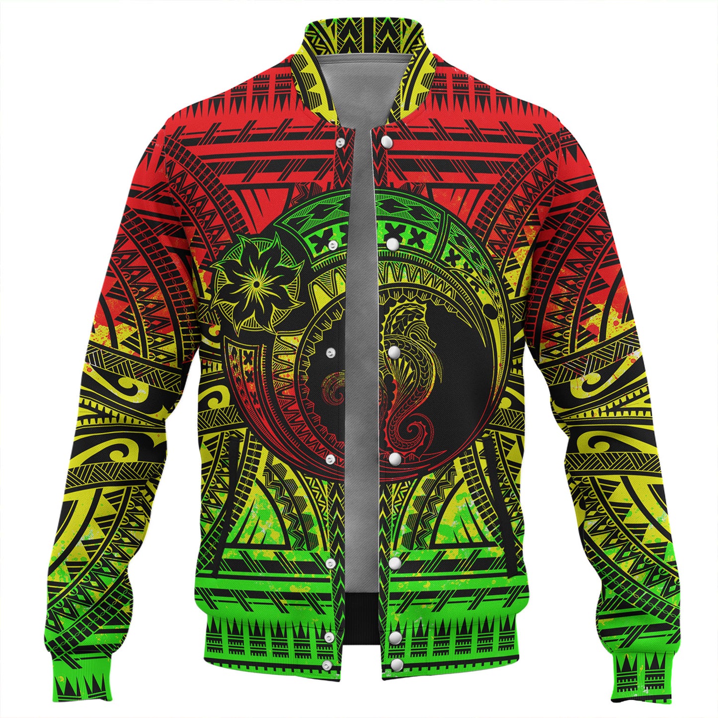 Hawaii Baseball Jacket Custom Seahorse Polynesian Tattoo Reggae