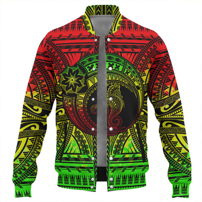 Hawaii Baseball Jacket Custom Seahorse Polynesian Tattoo Reggae