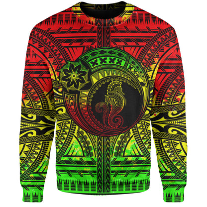 Hawaii Sweatshirt Custom Seahorse Polynesian Tattoo Reggae