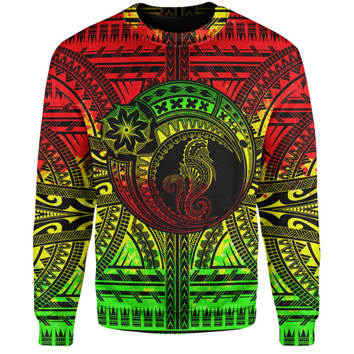 Hawaii Sweatshirt Custom Seahorse Polynesian Tattoo Reggae