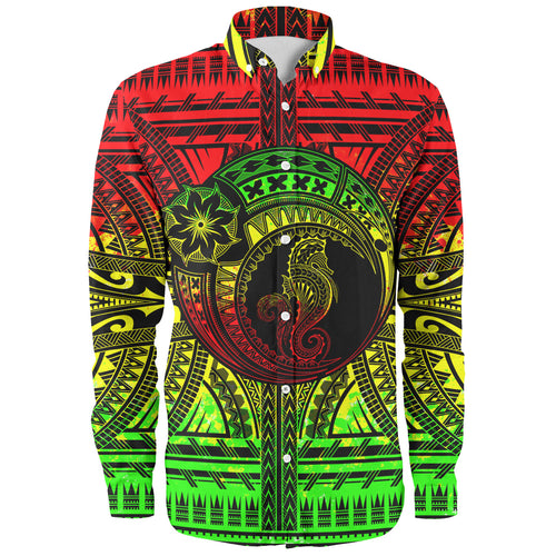Hawaii Long Sleeve Shirt Custom Seahorse Polynesian Tattoo Reggae