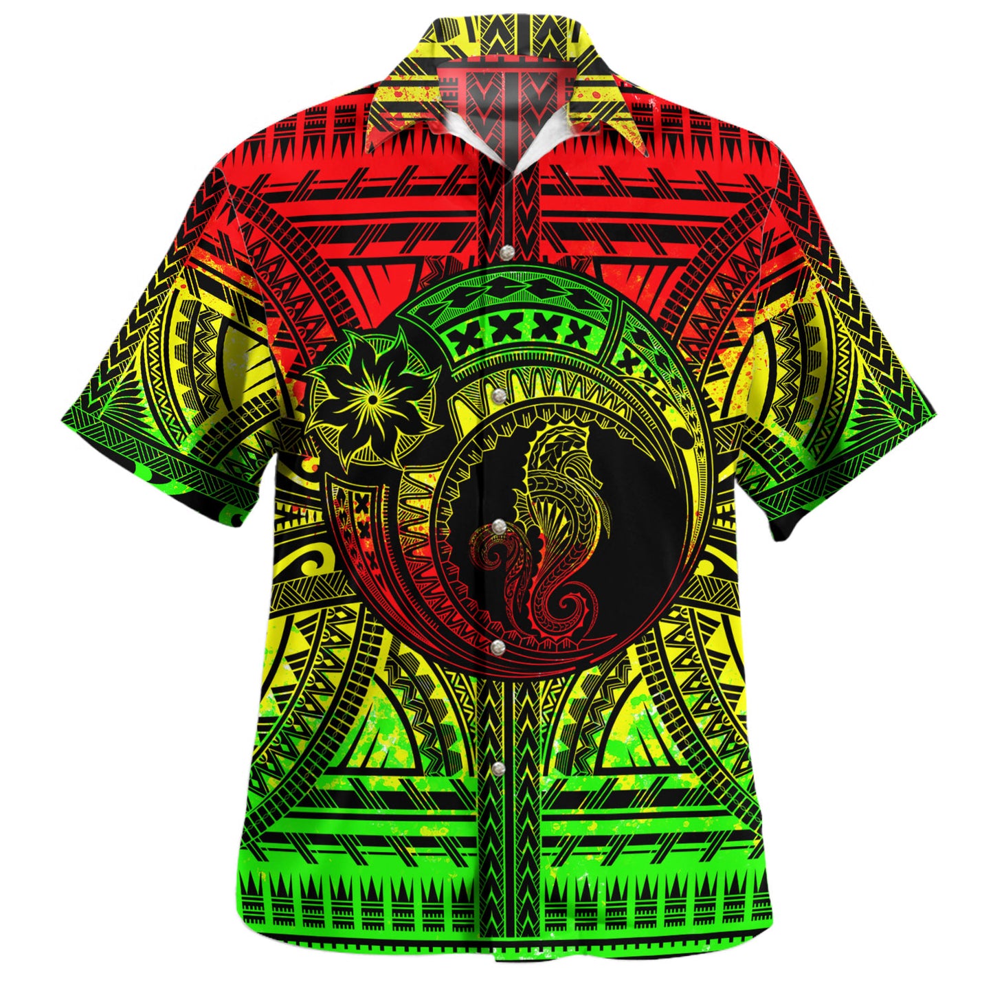 Hawaii Hawaiian Shirt Custom Seahorse Polynesian Tattoo Reggae