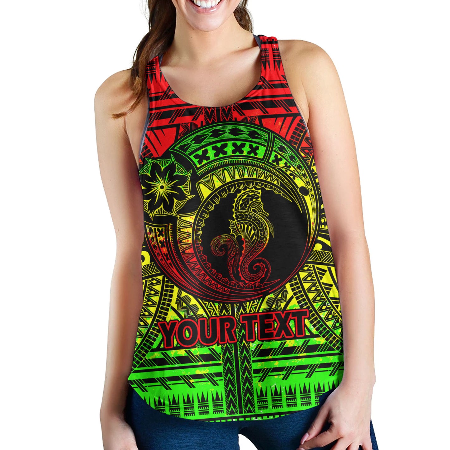 Hawaii Women Tank Custom Seahorse Polynesian Tattoo Reggae