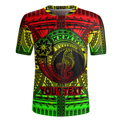 Hawaii Rugby Jersey Custom Seahorse Polynesian Tattoo Reggae