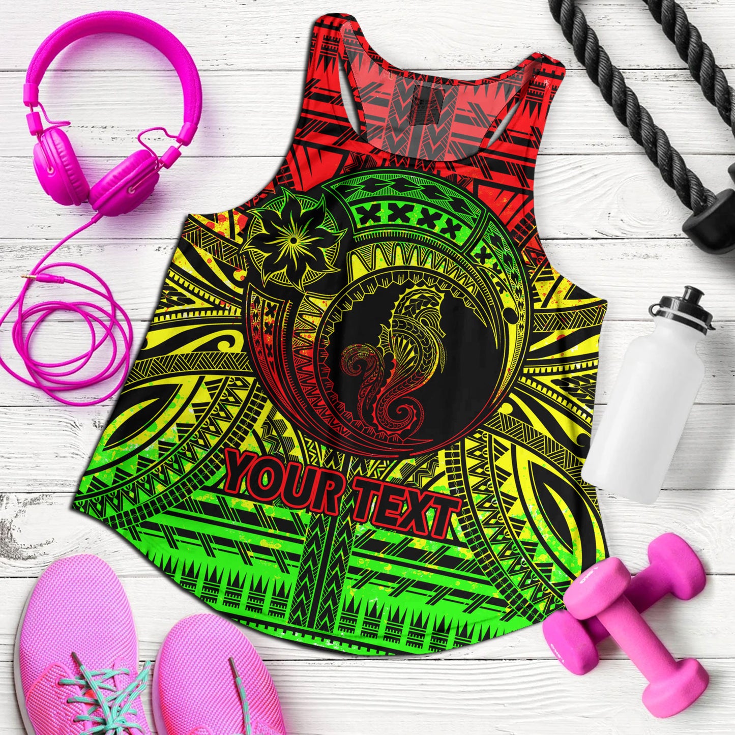 Hawaii Women Tank Custom Seahorse Polynesian Tattoo Reggae