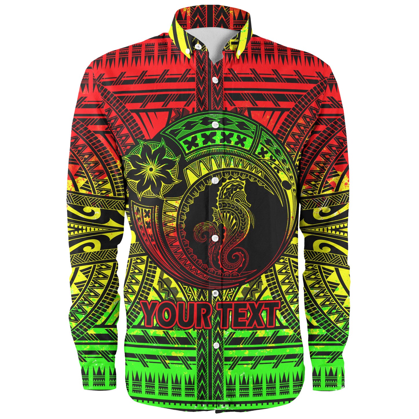 Hawaii Long Sleeve Shirt Custom Seahorse Polynesian Tattoo Reggae