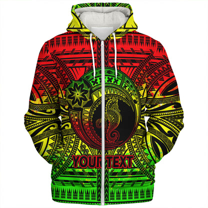 Hawaii Sherpa Hoodie Custom Seahorse Polynesian Tattoo Reggae