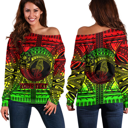 Hawaii Off Shoulder Sweatshirt Custom Seahorse Polynesian Tattoo Reggae