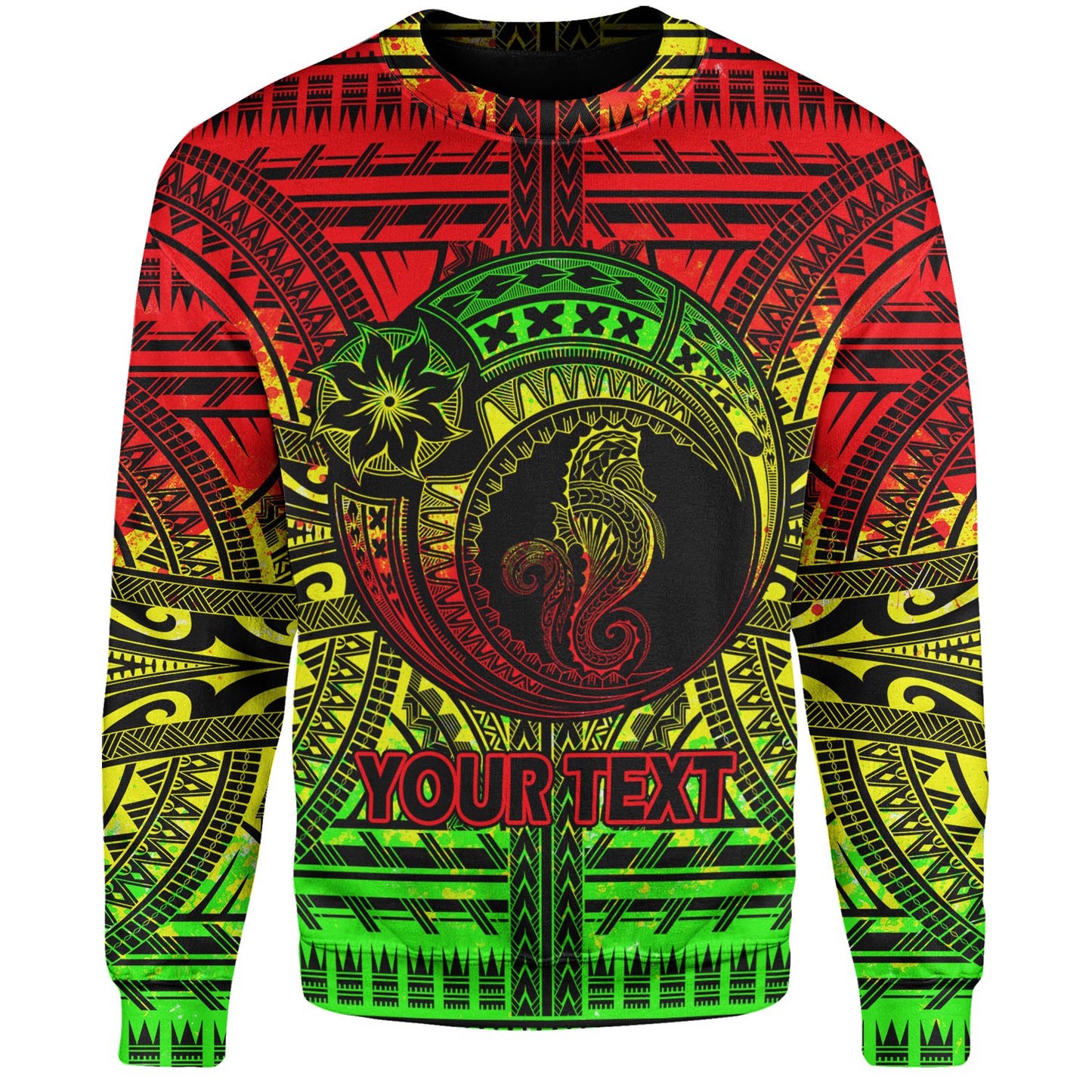 Hawaii Sweatshirt Custom Seahorse Polynesian Tattoo Reggae
