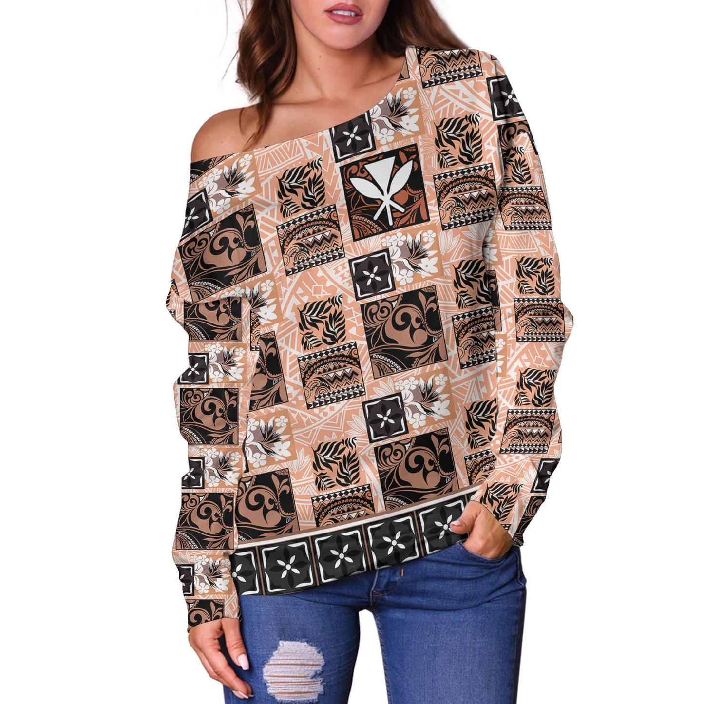 Hawaii Off Shoulder Sweatshirt Traditional Hawaiian Floral Designs