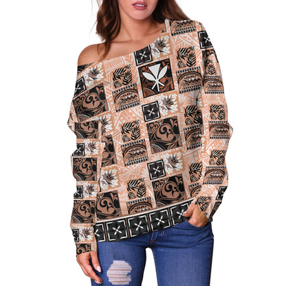 Hawaii Off Shoulder Sweatshirt Traditional Hawaiian Floral Designs