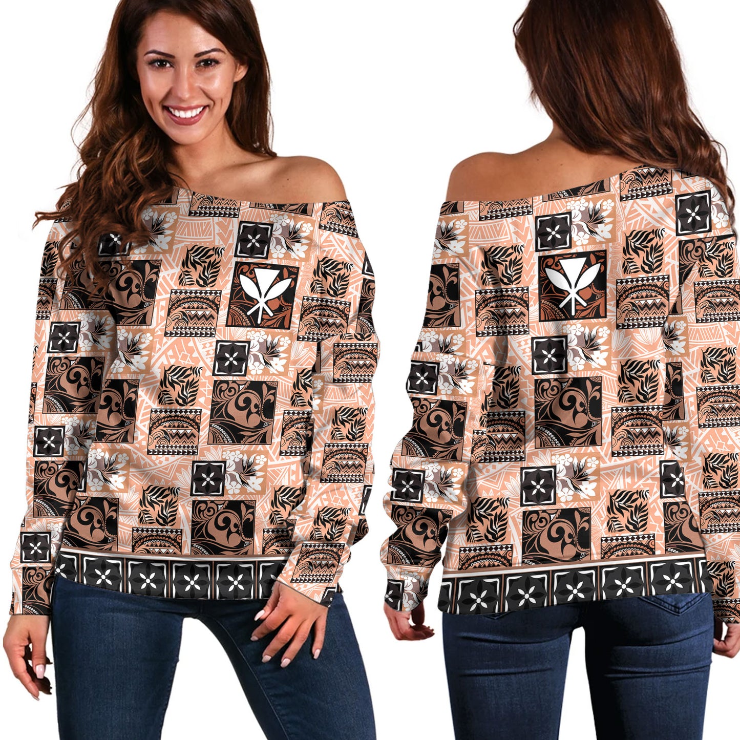 Hawaii Off Shoulder Sweatshirt Traditional Hawaiian Floral Designs