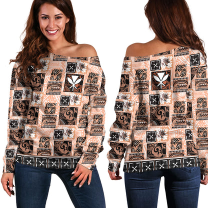 Hawaii Off Shoulder Sweatshirt Traditional Hawaiian Floral Designs