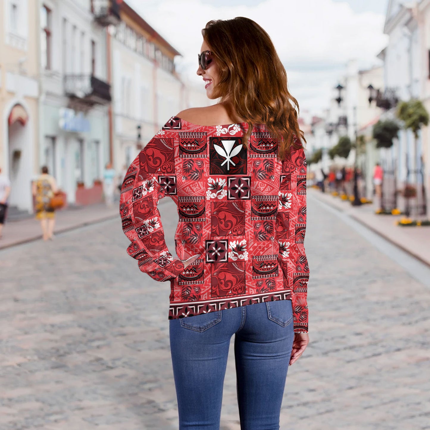 Hawaii Off Shoulder Sweatshirt Traditional Hawaiian Floral Designs