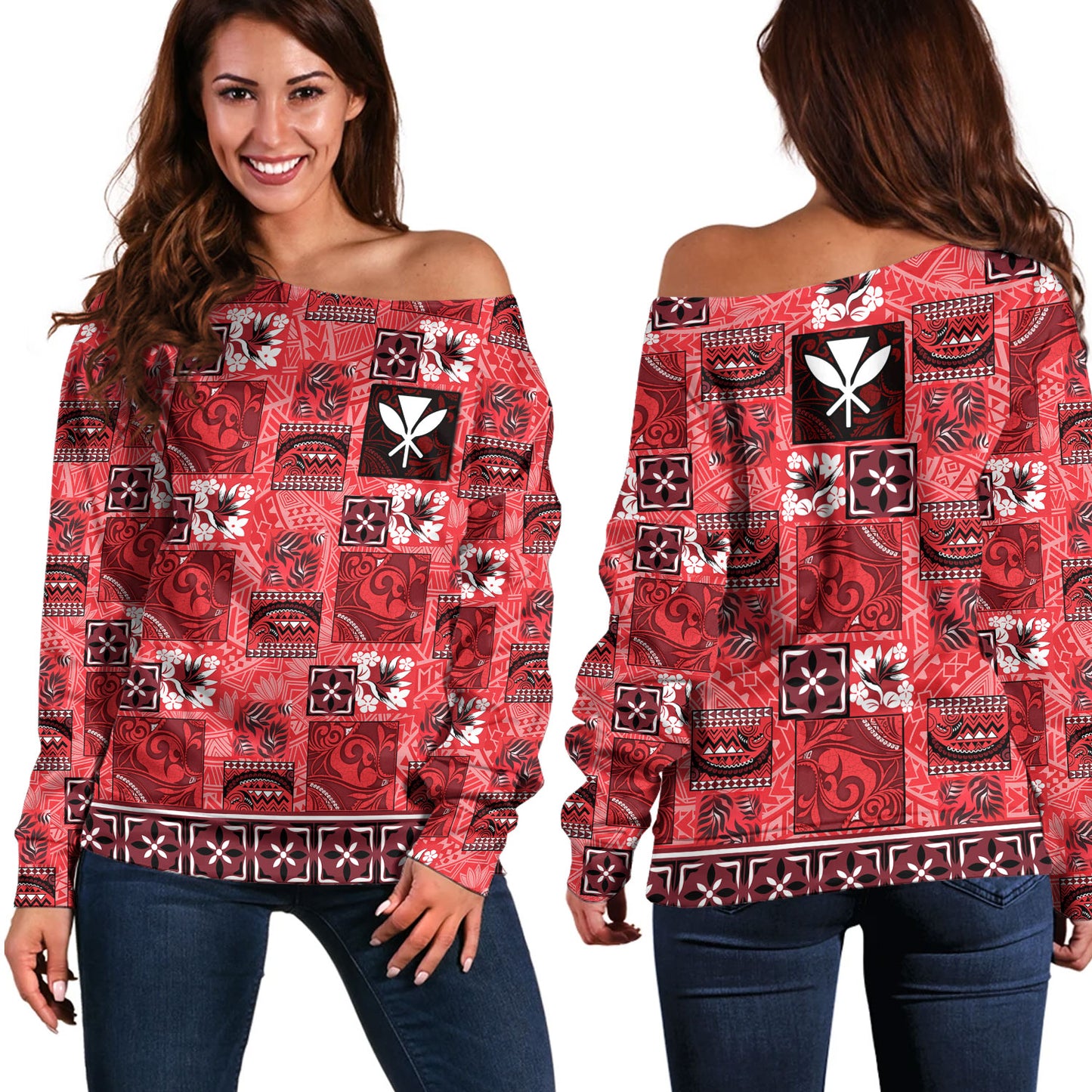 Hawaii Off Shoulder Sweatshirt Traditional Hawaiian Floral Designs
