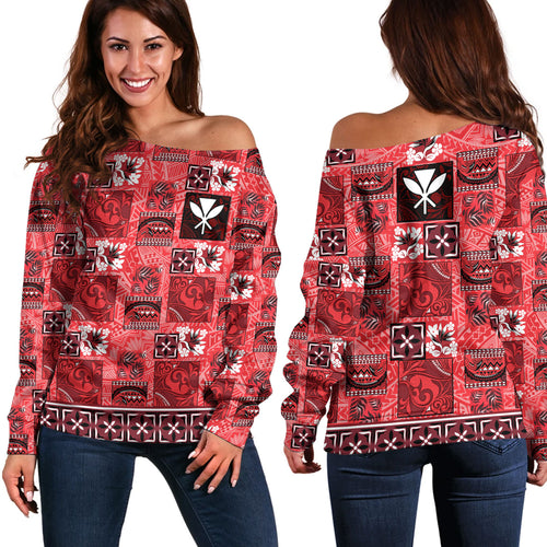 Hawaii Off Shoulder Sweatshirt Traditional Hawaiian Floral Designs