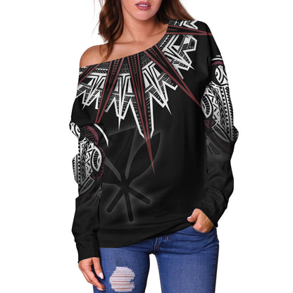 Hawaii Custom Personalised Off Shoulder Sweatshirt Tribal Patterns Manta Ray Tatau Style