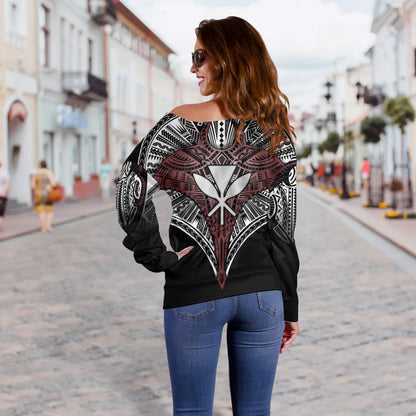 Hawaii Custom Personalised Off Shoulder Sweatshirt Tribal Patterns Manta Ray Tatau Style