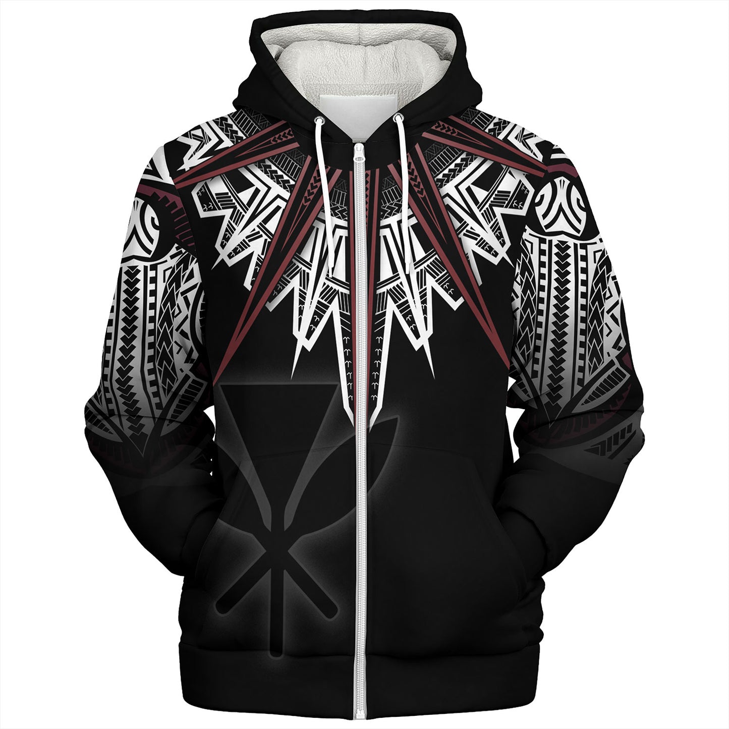 Hawaii Custom Personalised Sherpa Hoodie Tribal Patterns Manta Ray Tatau Style