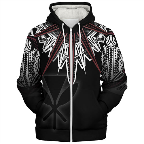 Hawaii Custom Personalised Sherpa Hoodie Tribal Patterns Manta Ray Tatau Style