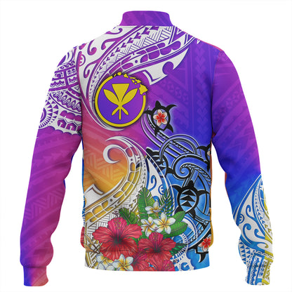 Hawaii Baseball Jacket Turtle Polynesian Tribal Tropical Flowers
