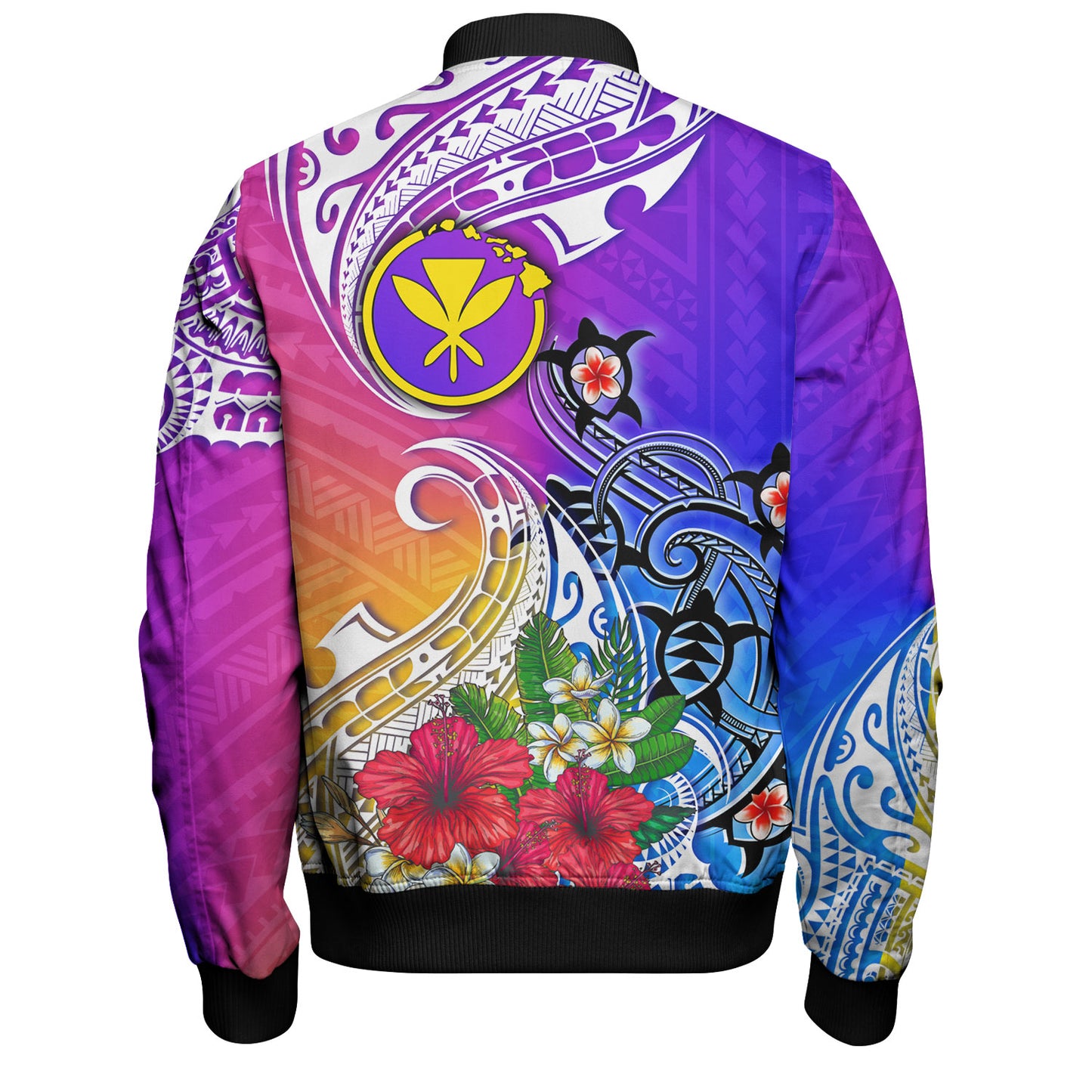 Hawaii Bomber Jacket Turtle Polynesian Tribal Tropical Flowers