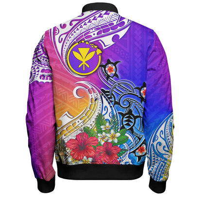 Hawaii Bomber Jacket Turtle Polynesian Tribal Tropical Flowers